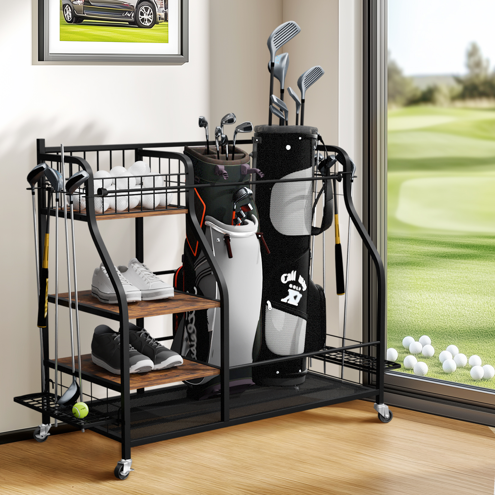 Golf Equipment Garage Organizer - Golf Storage Garage Organizer Rack Rolling