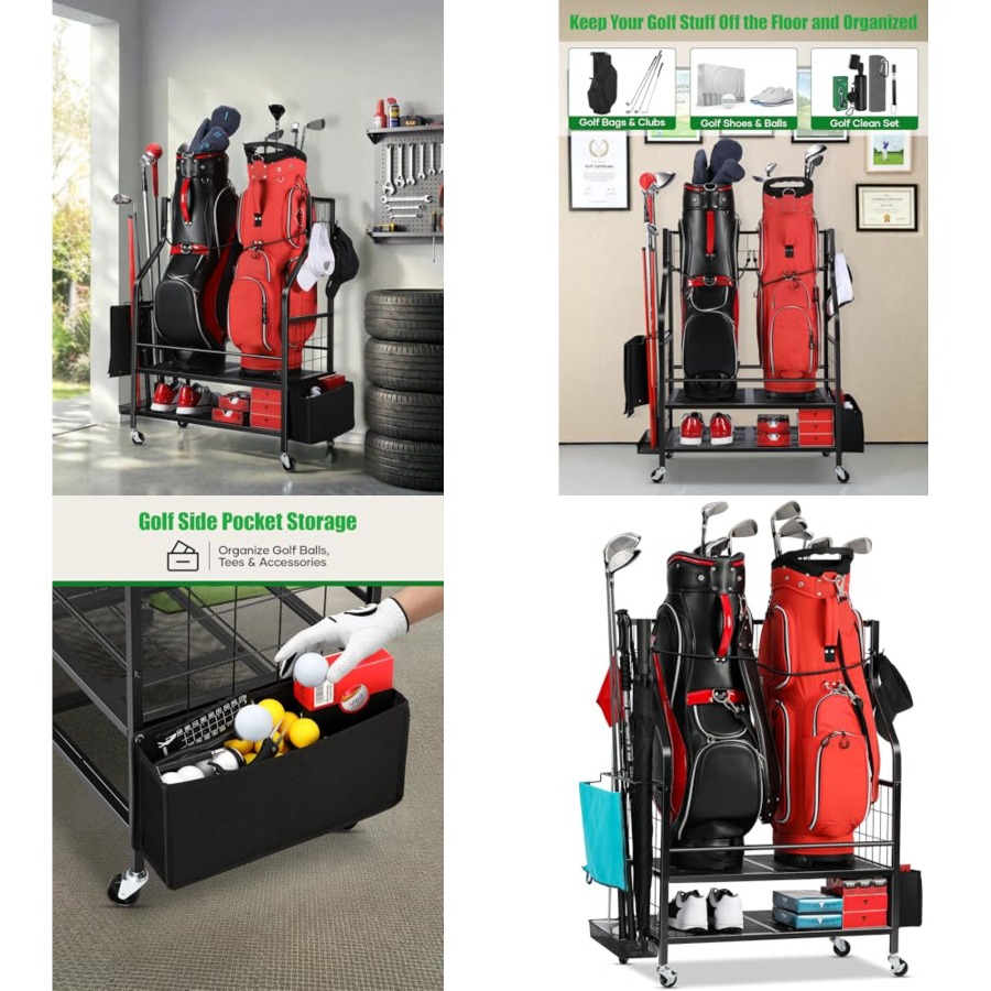 Golf Equipment Garage Organizer - Golf Bag Storage Garage Organizer -