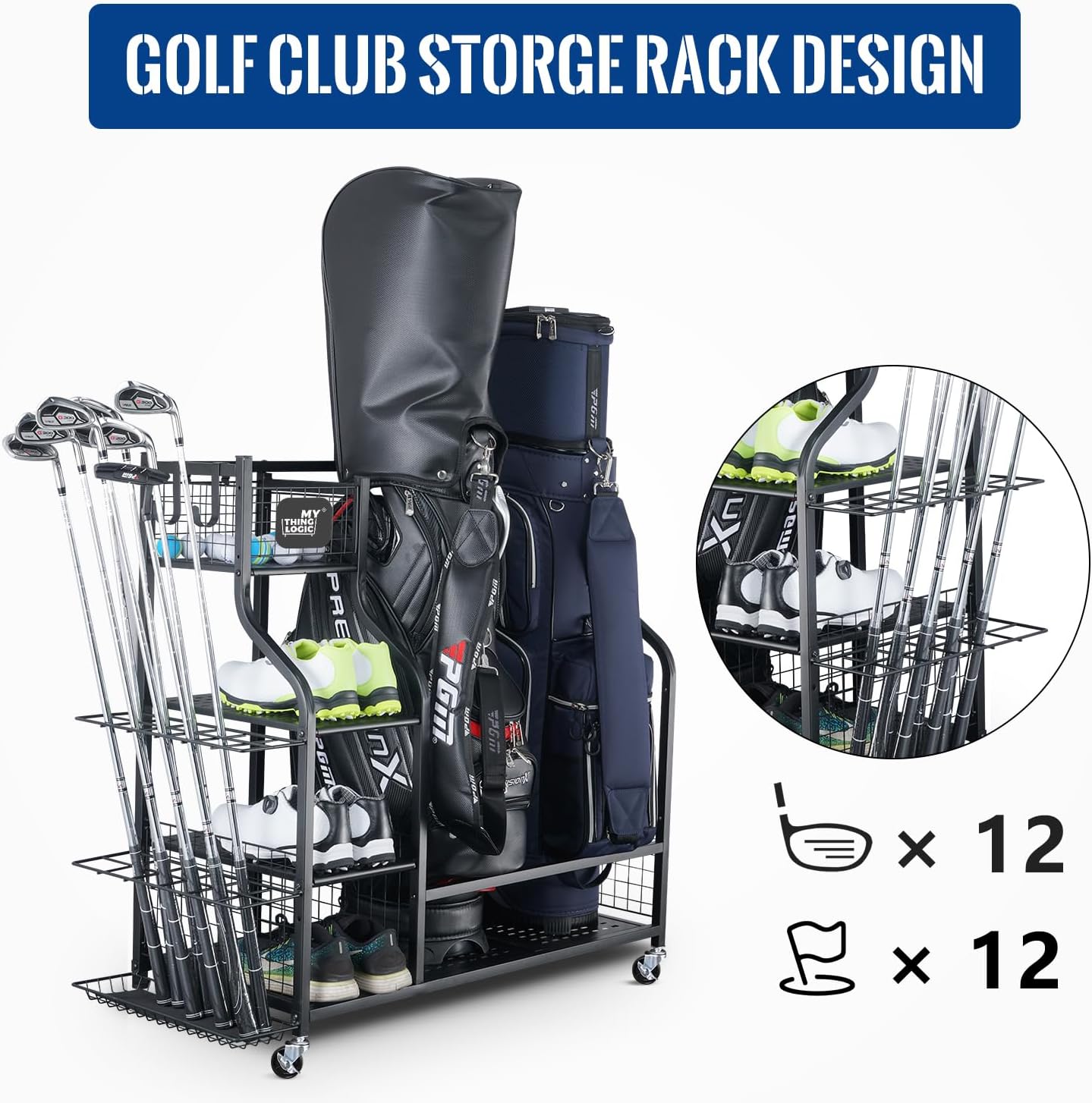 Golf Storage Garage Organizer, - Golf Equipment Garage Organizer 评论和价格